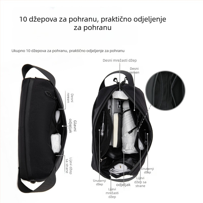 Najlonska muška crossbody torba, vodootporna, velika kapaciteta, sportsko-opušten stil