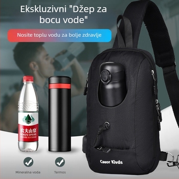 Locoer Muška crossbody torba s držačem za bocu vode, vodootporna, velika kapaciteta, Corduroy materijal, Oxford podstava, za poslovna putovanja