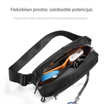 Muška crossbody torba od najlona, vodootporna, prozračna, ultralagana, prugast uzorak, proljeće 2025
