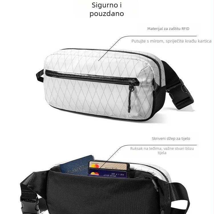 Muška crossbody torba od najlona, vodootporna, prozračna, ultralagana, prugast uzorak, proljeće 2025