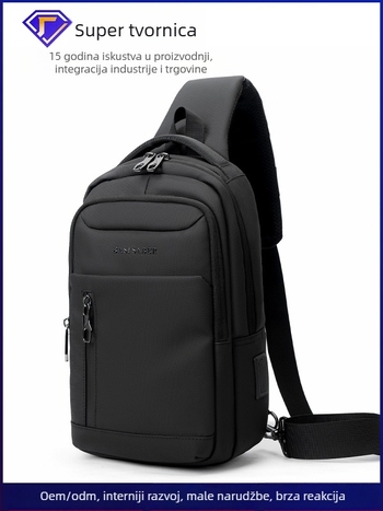 Vodootporna muška crossbody torba, Oxford platno, zatvarač, džepovi za laptop/telefon/ID, uspravni kvadratni oblik, model W25031