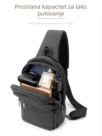 Vodootporna muška crossbody torba, Oxford platno, zatvarač, džepovi za laptop/telefon/ID, uspravni kvadratni oblik, model W25031