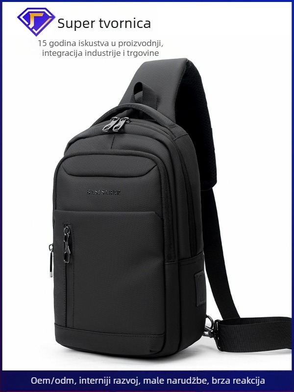 Vodootporna muška crossbody torba, Oxford platno, zatvarač, džepovi za laptop/telefon/ID, uspravni kvadratni oblik, model W25031
