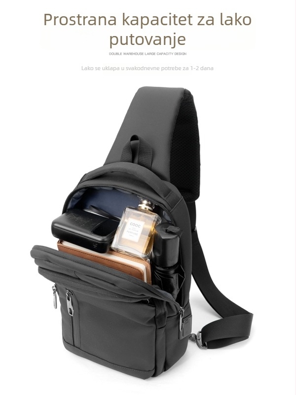 Vodootporna muška crossbody torba, Oxford platno, zatvarač, džepovi za laptop/telefon/ID, uspravni kvadratni oblik, model W25031