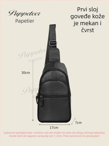 Muška torba za rameni crossbody od prave kože, prvi sloj teleće kože, velika zapremina, vodootporna, lagana