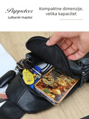 Muška torba za rameni crossbody od prave kože, prvi sloj teleće kože, velika zapremina, vodootporna, lagana