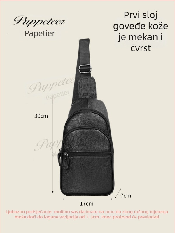 Muška torba za rameni crossbody od prave kože, prvi sloj teleće kože, velika zapremina, vodootporna, lagana