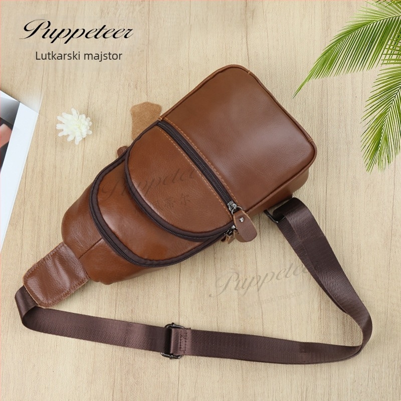 Muška torba za rameni crossbody od prave kože, prvi sloj teleće kože, velika zapremina, vodootporna, lagana