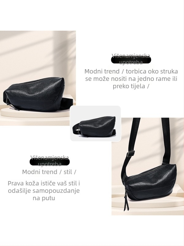 Muška torbica za prsa – prava koža, poslovni elit stil, može se pohraniti, proljeće 2025
