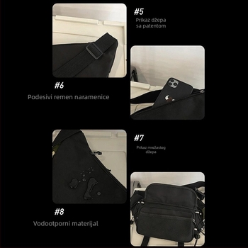 Muška crossbody torba, ulični stil, najlon materijal, dizajn sa slovima, model FG 809A (Model FG 809A; Materijal: Najlon; Funkcija: Otpornost na habanje; Dizajn: Slova; Sezona: Proljeće 2025)