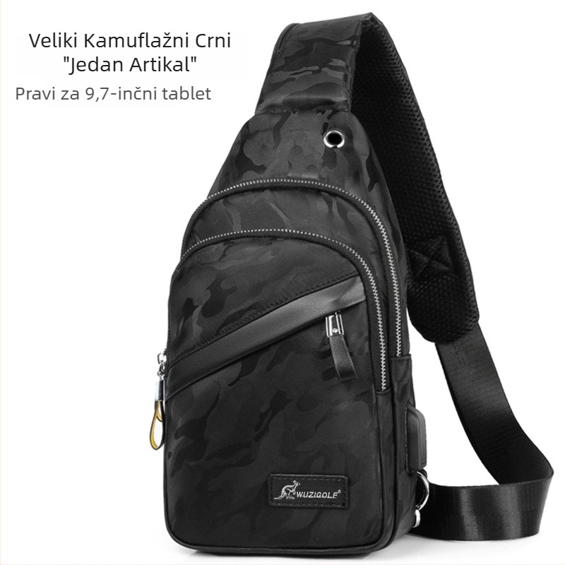 Muška torbica za prsa, Oxford tkanina, vodootporna, model 1109, marka Bin O Kangaroo, kompatibilna s 8-inčnim prijenosnim računalom