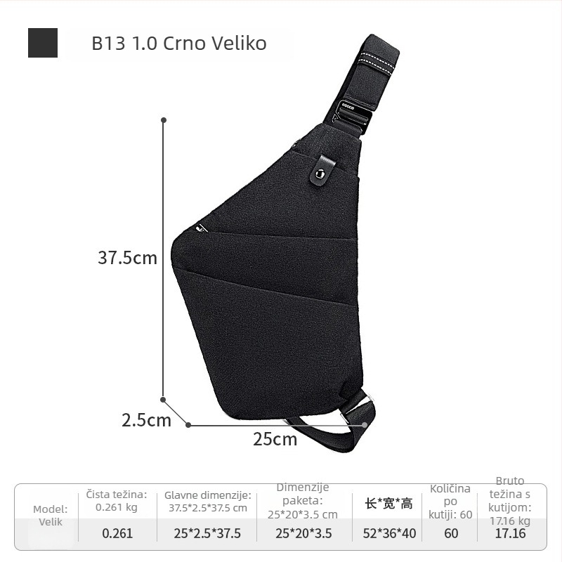 OSOCE Muška crossbody torba Generation B13, Street Trend stil, poliester, prozračna i ultra lagana, za slobodno vrijeme putovanja