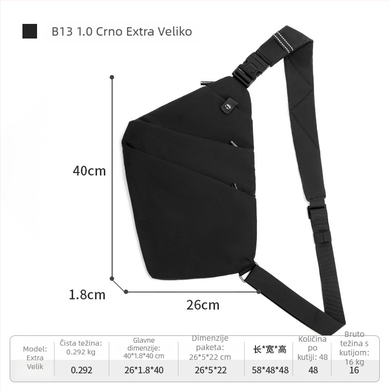 OSOCE Muška crossbody torba Generation B13, Street Trend stil, poliester, prozračna i ultra lagana, za slobodno vrijeme putovanja