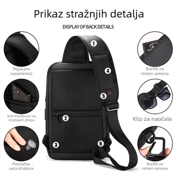 Vanrien Muška torba za prsa – Poslovno putovanje, Oxford materijal, Prozračan dizajn
