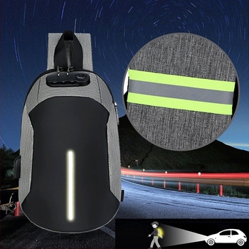 Muška chest bag s protiv krađe, USB punjenjem, vodootporna, casual/poslovni stil; Materijal: Oxford platno; Zatvaranje: zip; Unutarnje: džep sa zipom i džep za laptop; Veličina: Srednja; Podstava: Najlon