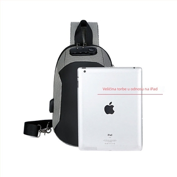 Muška chest bag s protiv krađe, USB punjenjem, vodootporna, casual/poslovni stil; Materijal: Oxford platno; Zatvaranje: zip; Unutarnje: džep sa zipom i džep za laptop; Veličina: Srednja; Podstava: Najlon