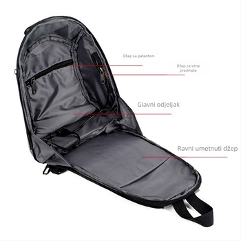 Muška chest bag s protiv krađe, USB punjenjem, vodootporna, casual/poslovni stil; Materijal: Oxford platno; Zatvaranje: zip; Unutarnje: džep sa zipom i džep za laptop; Veličina: Srednja; Podstava: Najlon
