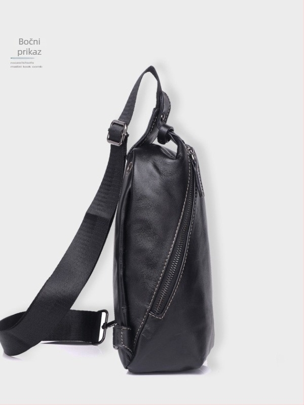 Muška torba za prsa – pravo koža, prvi sloj teleće kože, otporna na habanje, prugasti uzorak, podstava od poliestera