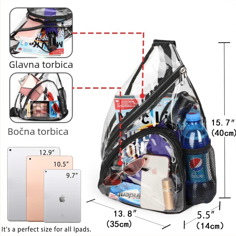 Muška crossbody torba - gradski stil, PVC, prozirna, vodootporna, trokutasti oblik