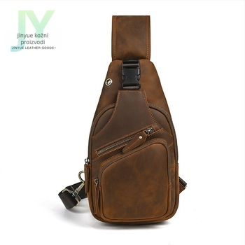 Muška torba preko prsa od prave kože, Crazy Horse, velika kapaciteta, crossbody, podstava od kože goveda, za poslovna putovanja