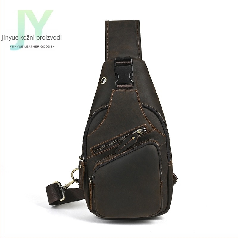 Muška torba preko prsa od prave kože, Crazy Horse, velika kapaciteta, crossbody, podstava od kože goveda, za poslovna putovanja