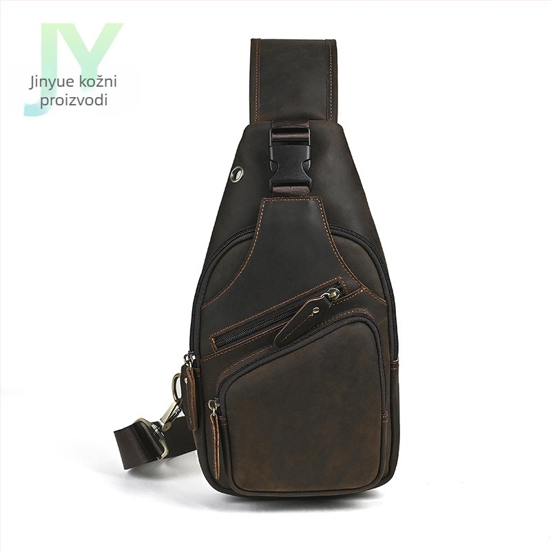 Muška torba preko prsa od prave kože, Crazy Horse, velika kapaciteta, crossbody, podstava od kože goveda, za poslovna putovanja