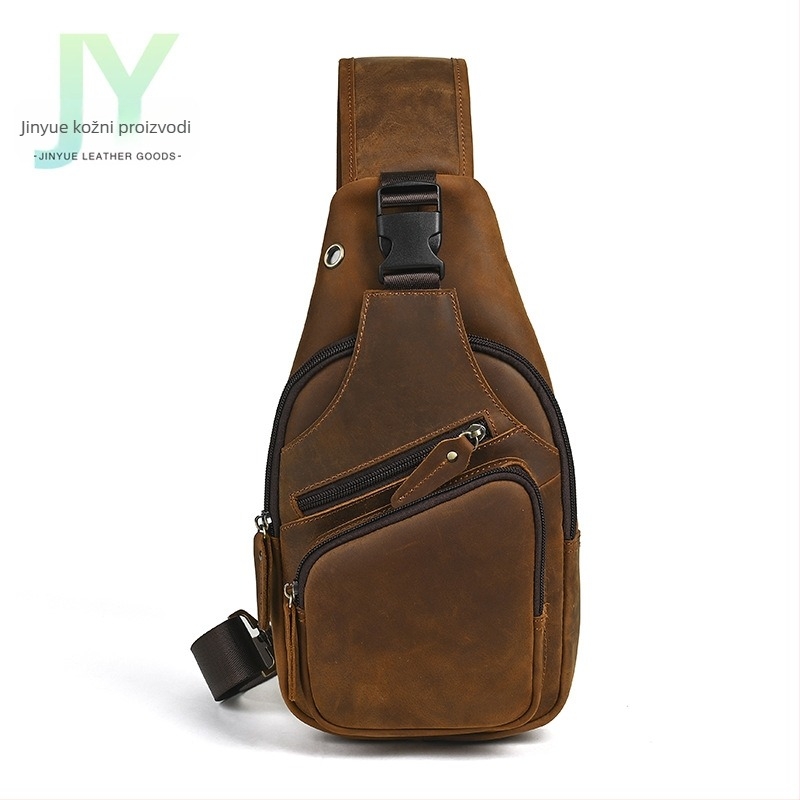 Muška torba preko prsa od prave kože, Crazy Horse, velika kapaciteta, crossbody, podstava od kože goveda, za poslovna putovanja