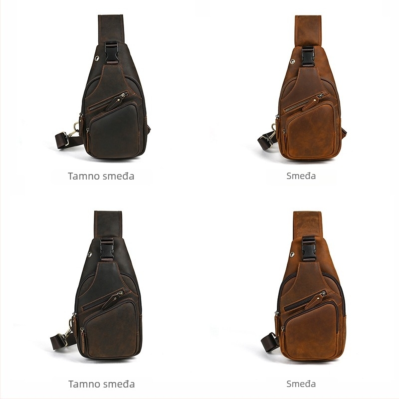 Muška torba preko prsa od prave kože, Crazy Horse, velika kapaciteta, crossbody, podstava od kože goveda, za poslovna putovanja