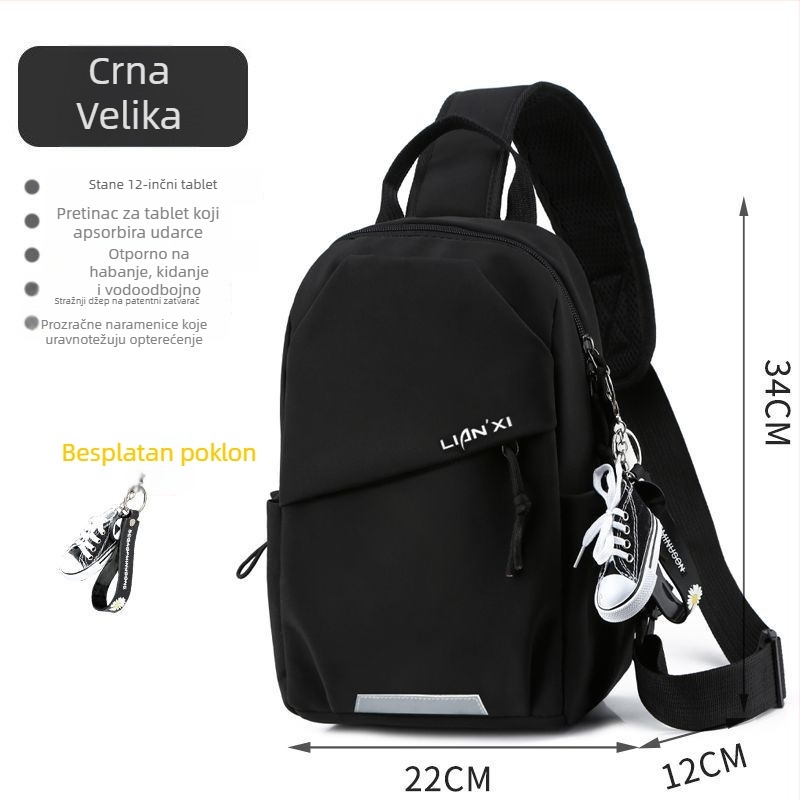 Muška torba preko prsa u korejskom stilu, lagana i svestrana, casual torba preko ramena, velika kapaciteta, crna