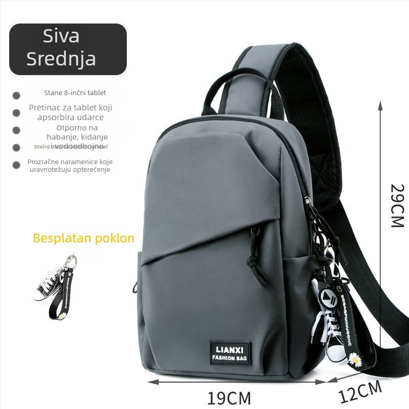 Muška torba preko prsa u korejskom stilu, lagana i svestrana, casual torba preko ramena, velika kapaciteta, crna