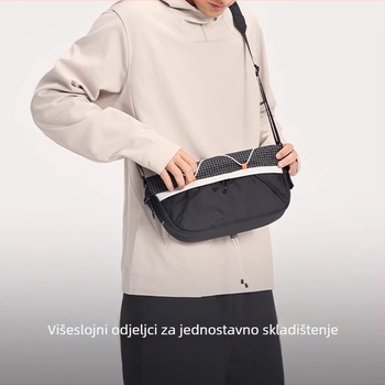 Muška crossbody torba za ramena (Poliesterska, horizontalni kvadratni oblik, zatvaranje na zatvarač, skrivena džepa sa zatvaračem i džep za telefon, vodootporna)