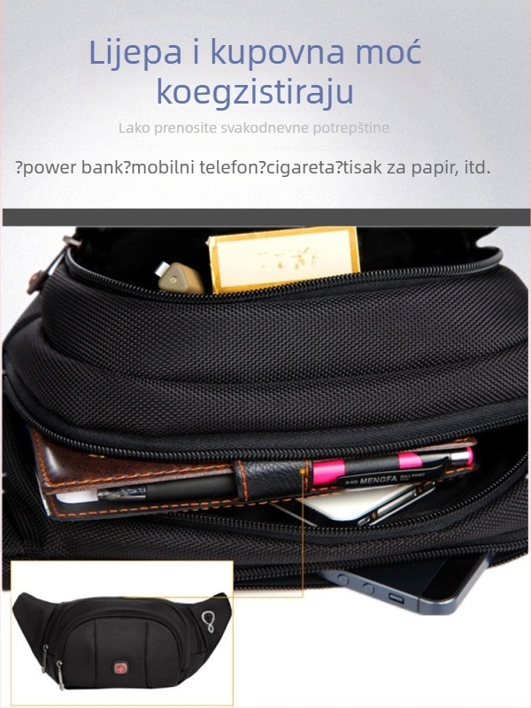 Muška pojasna torbica od Oxford platna, ulični trend, prozračna i otporna na habanje.