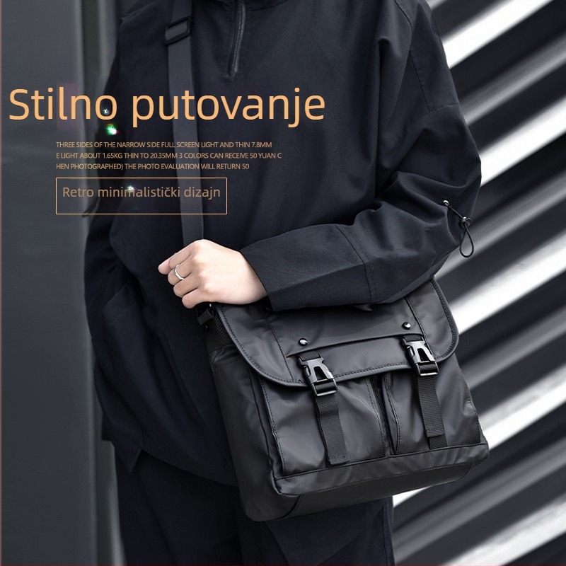 Muška vintage crossbody torba, poliester, vodootporna, pretinac za 12-inčni laptop, Sunghee