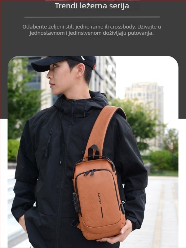 Muška crossbody torba od PU, lagana i otporna na prskanje, višenamjenska za putovanja i svakodnevnu upotrebu, pogodno za 9-inčni tablet