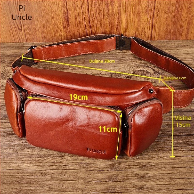 Muška kožna torbica za pojas s kaišem, prvi sloj kože bivole, vodootporna, pogodna za putovanja i vožnju biciklom, retro stil