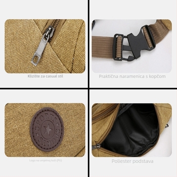 Muška platnena torba za pojas od platna, crossbody stil, otporna na habanje, jednobojni uzorak, poliester podstava, za slobodno vrijeme putovanja