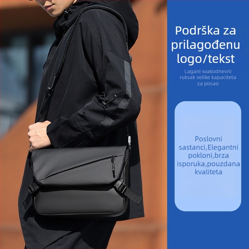 Muška crossbody torba - Oxford platno, vodootporna, poslovni stil, jednofarbni uzorak, podstava od poliestera