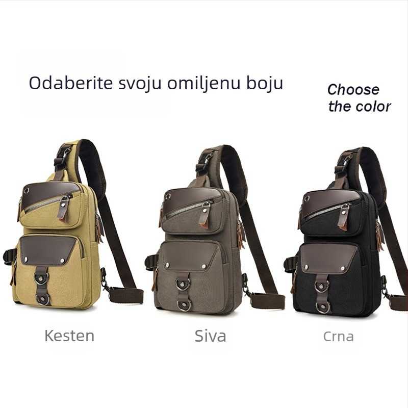 Muška platnena torbica za prsa, casual stil, zaštita od sunca, podstava od poliester, proljeće 2025