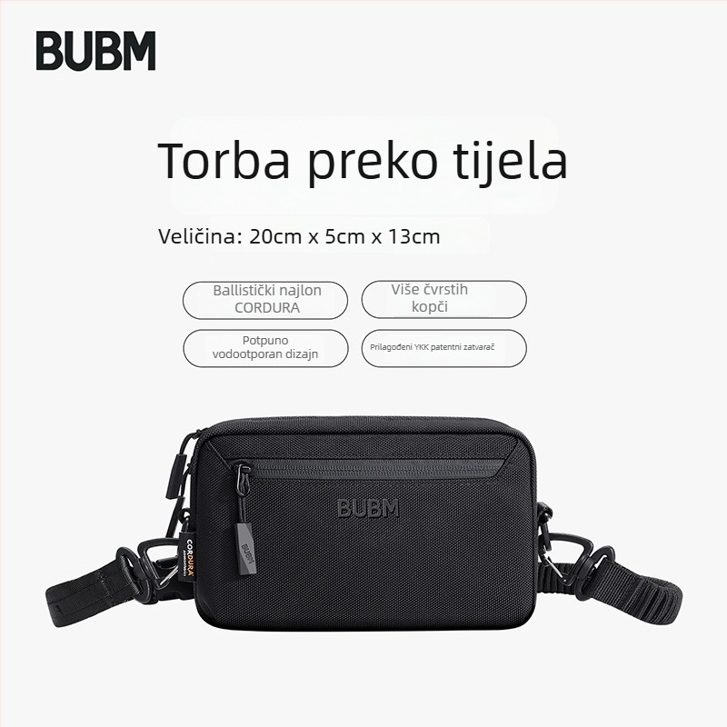 Bubm Muška crossbody torba – Casual stil, Materijal: 1050D Cordura Invista Ballistic Nylon, Vodootporna i otporna na habanje, Unutarnja podstava: Oxford tkanina s uzorkom nogometa