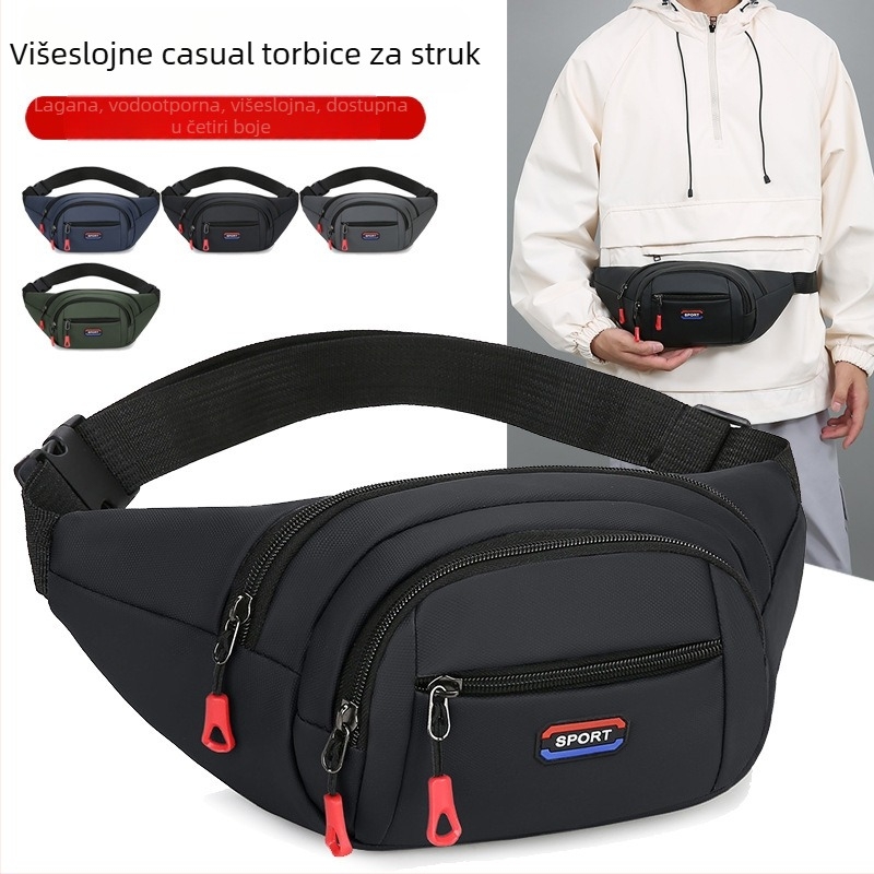 Muška prsna torbica, gradski minimalistički stil, Oxford tkanina, jednobojna, podstava od poliestera, više pretinaca