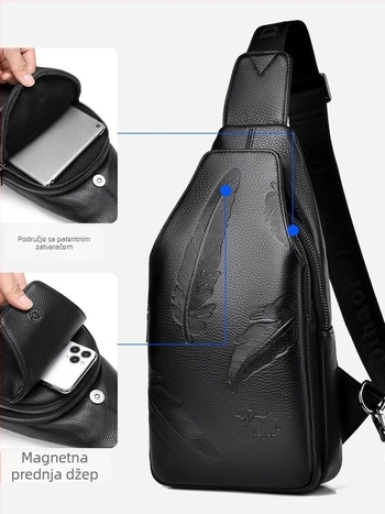 Muška prsna torba od prave kože, crossbody dizajn, prozračna, višeslojna
