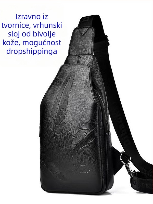 Muška prsna torba od prave kože, crossbody dizajn, prozračna, višeslojna