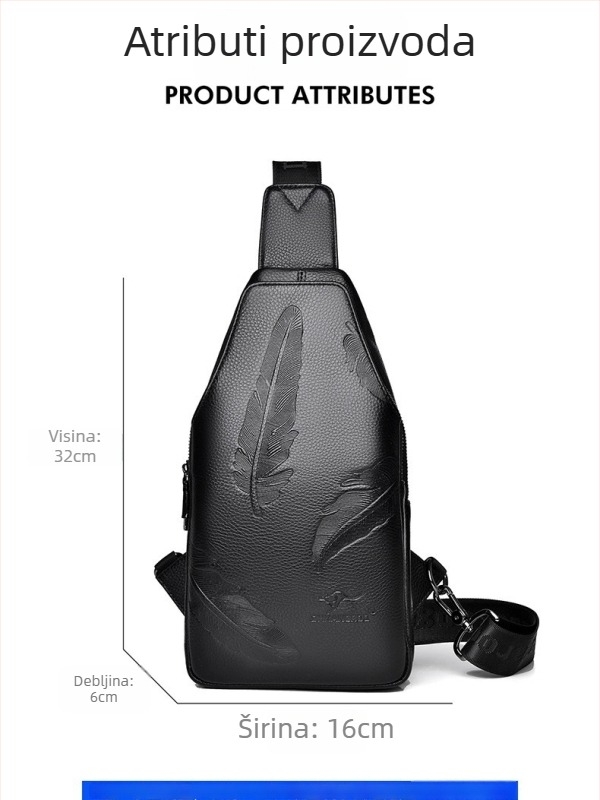 Muška prsna torba od prave kože, crossbody dizajn, prozračna, višeslojna