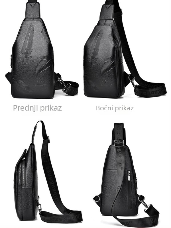 Muška prsna torba od prave kože, crossbody dizajn, prozračna, višeslojna