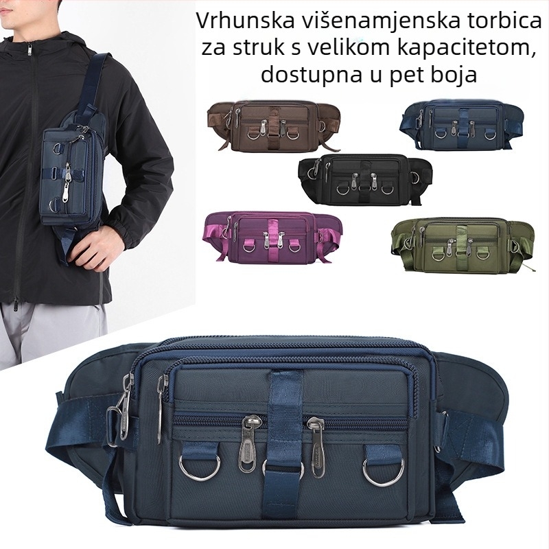 Muška torba za pojas, otporna na habanje i vodootporna tkanina, gradski stil, više pretinaca, poliester podstava