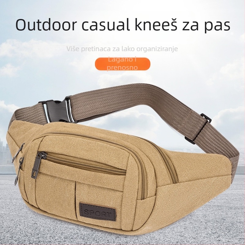 Platnena torbica za pojas s više pretinaca, unisex, kompatibilna s 8-inčnim prijenosnim računalom, lagana i izdržljiva