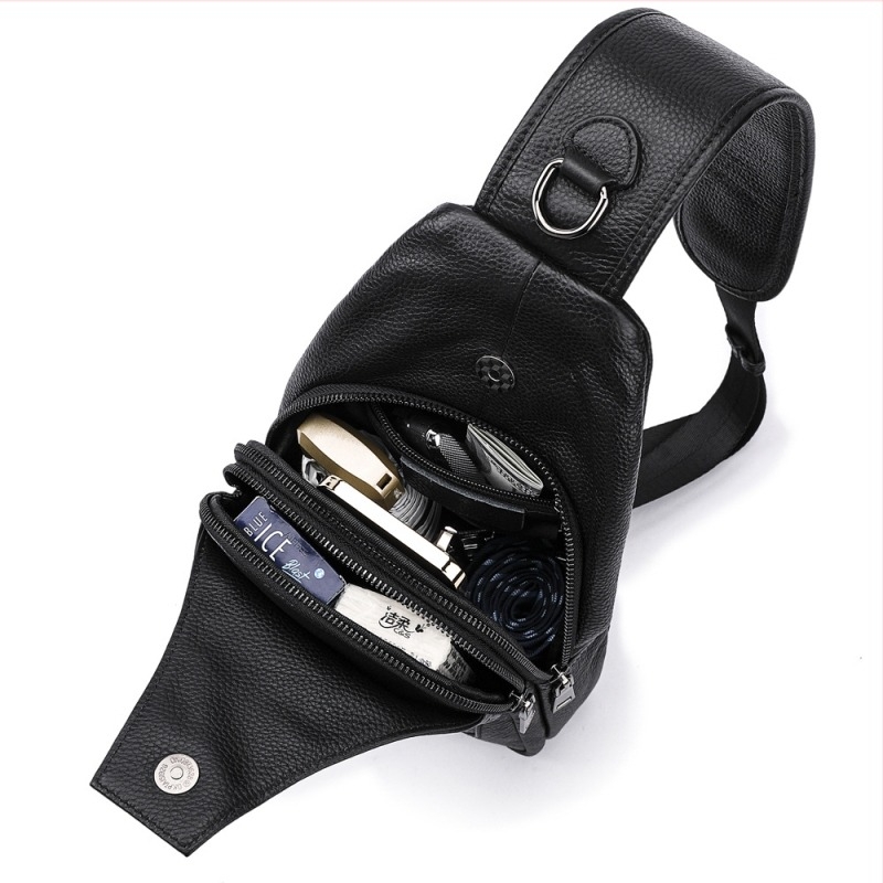Muška torbica za prsa od prave kože, ulični stil, prvi sloj teleće kože, otporna na habanje, velika kapaciteta