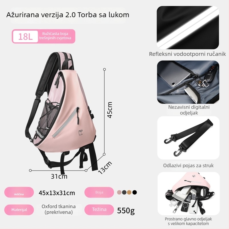 Muška crossbody torba za putovanja, veliki kapacitet, Oxford platno, prozračna, vodootporna i antibakterijska, podstava od poliester, TANGCOOL