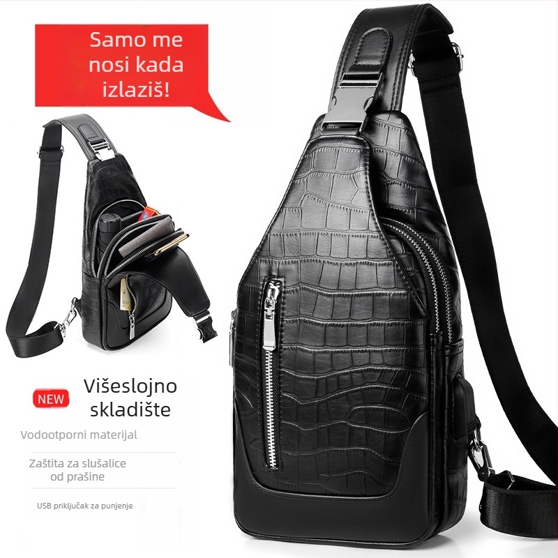 Muška torba za prsa od PU kože, otporna na trošenje, Rhino Family, model 2061#