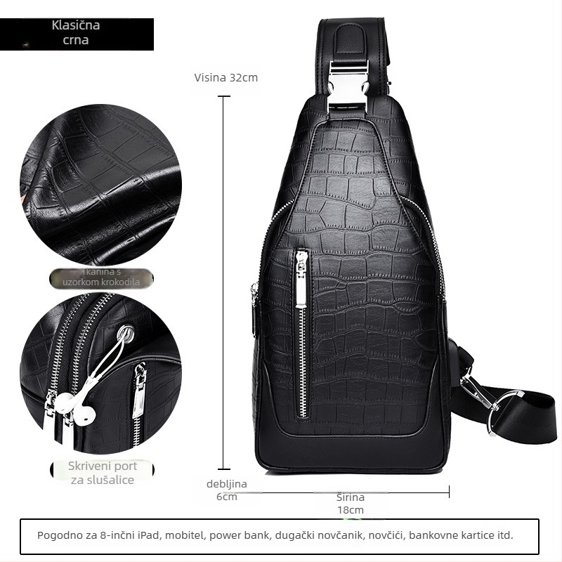 Muška torba za prsa od PU kože, otporna na trošenje, Rhino Family, model 2061#